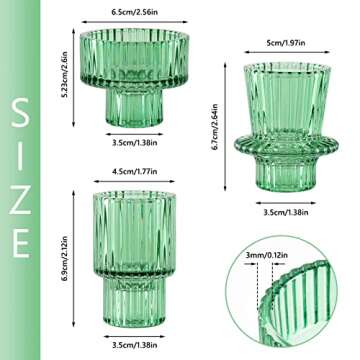 SPETYORT Glass Candle Holders Set of 3 - Candlesticks Holders for Tabletop Decoration Multipurpose Decorative Candle Holder for Pillar/Taper/Tealight Candles (Green, 3PCS)