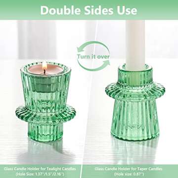 SPETYORT Glass Candle Holders Set of 3 - Candlesticks Holders for Tabletop Decoration Multipurpose Decorative Candle Holder for Pillar/Taper/Tealight Candles (Green, 3PCS)