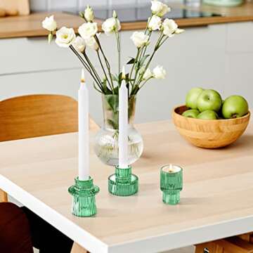 SPETYORT Glass Candle Holders Set of 3 - Candlesticks Holders for Tabletop Decoration Multipurpose Decorative Candle Holder for Pillar/Taper/Tealight Candles (Green, 3PCS)