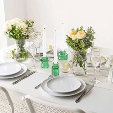 SPETYORT Glass Candle Holders Set of 3 - Candlesticks Holders for Tabletop Decoration Multipurpose Decorative Candle Holder for Pillar/Taper/Tealight Candles (Green, 3PCS)