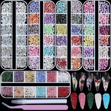 Umillars 5 Boxes Colorful Nail Gems Rhinestones Kit