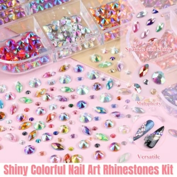 Umillars 5 Boxes Colorful Nail Gems Rhinestones Kit