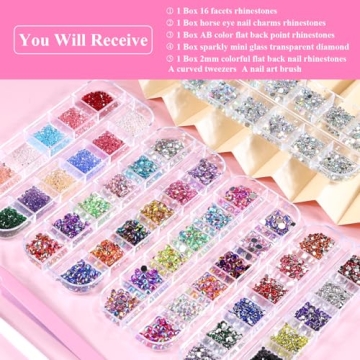 Umillars 5 Boxes Colorful Nail Gems Rhinestones Kit
