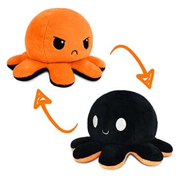 TeeTurtle - The Original Reversible Octopus Plushie - Black + Orange - Cute Sensory Fidget Stuffed A...