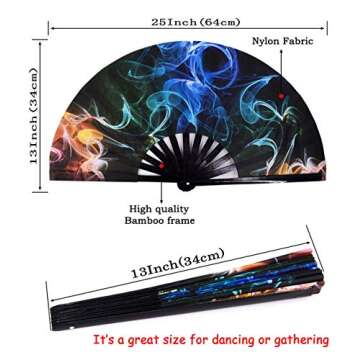 Amajiji Large Folding Fans Rave Festival Accessories for WomenMen, Chinease/Japanese Bamboo and Nylo...