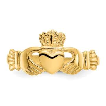 14k Yellow Gold Ladies Claddagh Ring Celtic Fine Jewelry For Women Gifts For Her