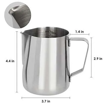 Milk Frothing Pitcher 20oz（600ml）Stainless Steel Steaming Pitchers for Espresso Machine Milk Cof...