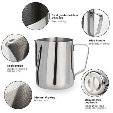 Milk Frothing Pitcher 20oz（600ml）Stainless Steel Steaming Pitchers for Espresso Machine Milk Coffee Cappuccino Latte Art Milk Jug Cup