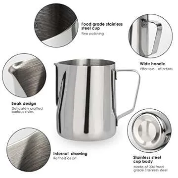 Milk Frothing Pitcher 20oz（600ml）Stainless Steel Steaming Pitchers for Espresso Machine Milk Coffee Cappuccino Latte Art Milk Jug Cup