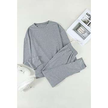 Fixmatti Ladies 2 Piece Jogger Set Casual Sweatshirt with Sweatpants Sweatsuit Solid Tracksuit Dark Grey 2XL