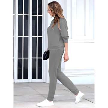 Fixmatti Ladies 2 Piece Jogger Set Casual Sweatshirt with Sweatpants Sweatsuit Solid Tracksuit Dark Grey 2XL