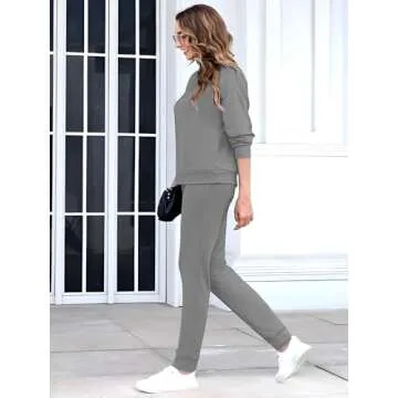 Fixmatti Ladies 2 Piece Jogger Set Casual Sweatshirt with Sweatpants Sweatsuit Solid Tracksuit Dark Grey 2XL
