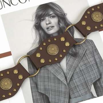 ILuvatar Women's tassel knotted belt PU belt women's Bohemian style rivet belt Punk knotted waist rope coffee