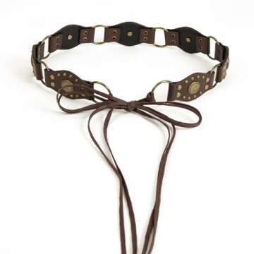 ILuvatar Women's tassel knotted belt PU belt women's Bohemian style rivet belt Punk knotted waist rope coffee