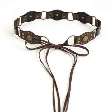 ILuvatar Women's tassel knotted belt PU belt women's Bohemian style rivet belt Punk knotted waist rope coffee