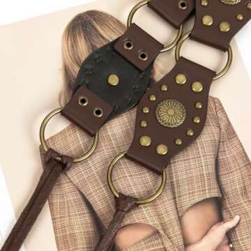 ILuvatar Women's tassel knotted belt PU belt women's Bohemian style rivet belt Punk knotted waist rope coffee