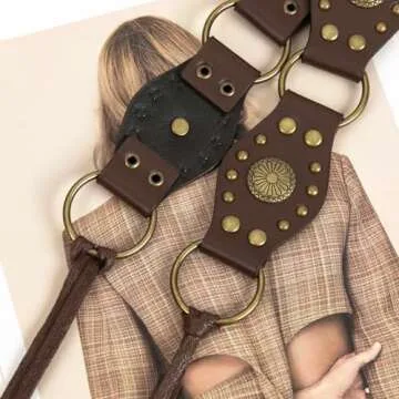 ILuvatar Women's tassel knotted belt PU belt women's Bohemian style rivet belt Punk knotted waist rope coffee