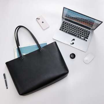 KALIDI Tote Bag Zipper Shoulder Bag Faux Leather Purses for Women Large Casual Handbag Work Dating College, Black