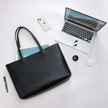 KALIDI Tote Bag Zipper Shoulder Bag Faux Leather Purses for Women Large Casual Handbag Work Dating College, Black