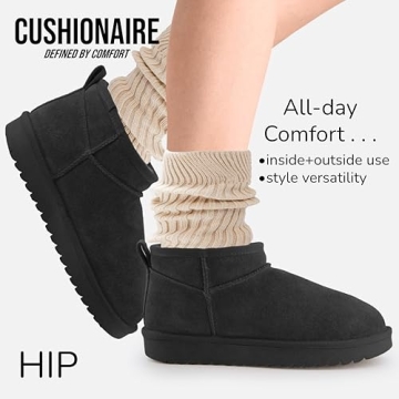 CUSHIONAIRE Women's Hip 2 Genuine Suede Ankle Snow Boots - Pull-On with Cozy Faux Shearling Lining, +Memory Foam