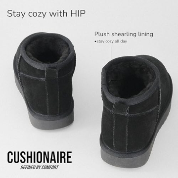 CUSHIONAIRE Women's Hip 2 Genuine Suede Ankle Snow Boots - Pull-On with Cozy Faux Shearling Lining, +Memory Foam