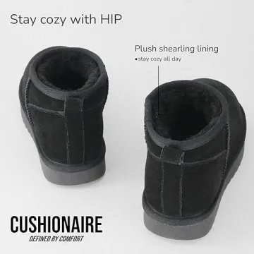 CUSHIONAIRE Women's Hip 2 Genuine Suede Ankle Snow Boots - Pull-On with Cozy Faux Shearling Lining, +Memory Foam