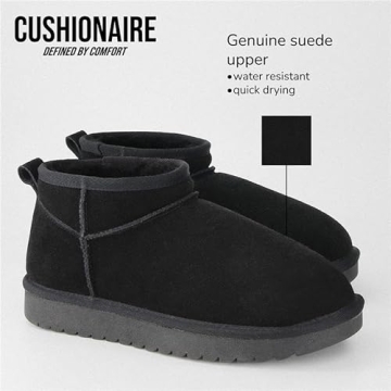 CUSHIONAIRE Women's Hip 2 Genuine Suede Ankle Snow Boots - Pull-On with Cozy Faux Shearling Lining, +Memory Foam