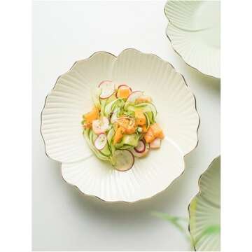 HOKMOKQOK Porcelain Serving Dish, Elegant Gold Flower Design 8-Inch Bowl for Weddings, Parties, and ...