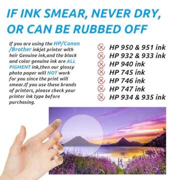 Uinkit 100 Sheets Inkjet Photo Paper Glossy 8.5x11 48lb Dye Ink 180Gsm Professional Photographic Paper Letter Size 8.5mil Instant Dry Suitable for All Dye Ink Printers