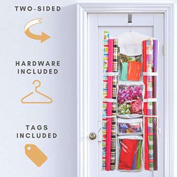 Clorso Wrapping Paper Storage And Gift Bag Storage Organizer - Extra Large Double-Sided 40 Inch Hang...