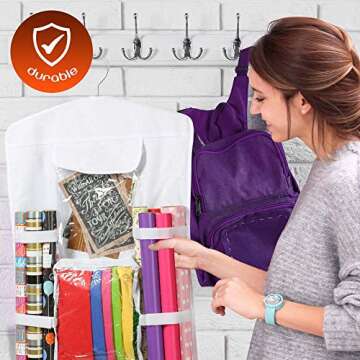 Clorso Wrapping Paper Storage And Gift Bag Storage Organizer - Extra Large Double-Sided 40 Inch Hanging Gift Wrapping Organizer Storage, Home Organization