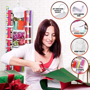 Clorso Wrapping Paper Storage And Gift Bag Storage Organizer - Extra Large Double-Sided 40 Inch Hanging Gift Wrapping Organizer Storage, Home Organization