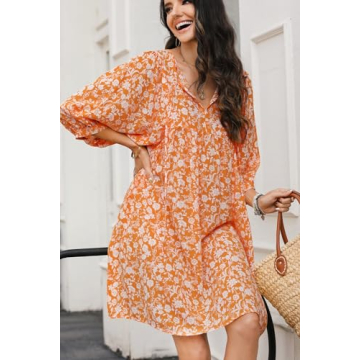 Dokotoo Summer Dresses V Neck Drawstring Boho Style