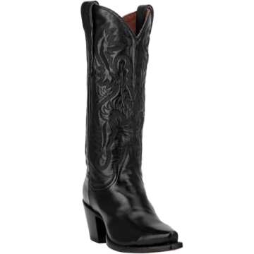 Dan Post Womens Maria Embroidered Snip Toe Casual Boots Knee High Mid Heel 2-3" - Black - Size 6 M_W