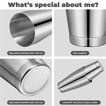 Sabary 6 Pcs Cocktail Shakers Professional Bar Shaker Boston Set Stainless Steel Martini Drink Mixer Basic Tool Weighted Shake Metal Can Cocktail Shaker Set, 18 Oz, 28 oz(Silver)