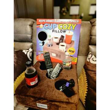 The ORIGINAL Cup Cozy Pillow Gray-As Seen on TV-The World's Best Couch/Bed/Car Cup Holder for Drinks/Snacks/Remotes! (Brown, 5 Hole)