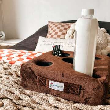 The ORIGINAL Cup Cozy Pillow Gray-As Seen on TV-The World's Best Couch/Bed/Car Cup Holder for Drinks/Snacks/Remotes! (Brown, 5 Hole)