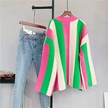 JASCLS Winter Fall Long Sleeve Cable Knitted Striped Cardigans Open Front Chunky Sweater Outwear Cardigans with Pocket for Women