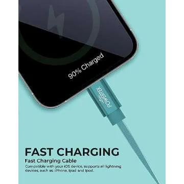 LIQUIPEL Powertek iPad & iPhone Charger Cable, Fast Charging 6ft MFI Certified Lightning to USB Cord, Two Tone (Teal)