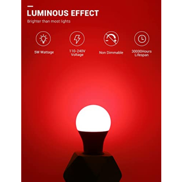 JandCase Red Light Bulb 9W for Holiday and Party Decor