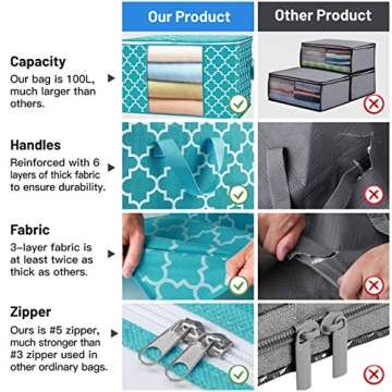 WISELIFE Storage Bags 100L 3-Pack Large Blanket Clothes Organization and Storage Containers for Bedding, Comforters, Foldable Organizer with Reinforced Handle, Clear Window, Sturdy Zippers,Green