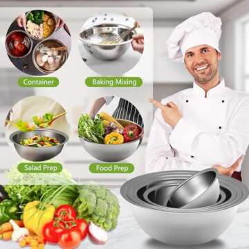 Ismosm Mixing Bowls Set, Stainless Steel Mixing Bowl Set of 5, Space-Saving Nesting Metal Mixing Bowls for Home Kitchen, RV Kitchen, Baking, Prep, Cooking, Serving, Marinating