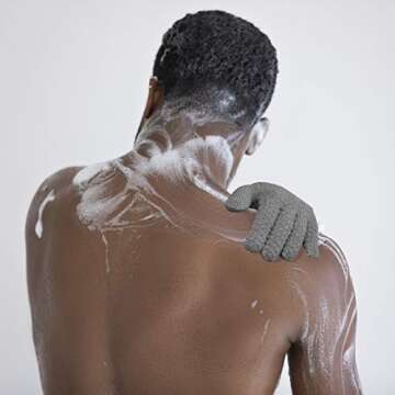 CLEEDY Bath Exfoliating Gloves - 2 Pairs of Lengthened and Large Scrubbing Gloves for Shower, Spa, and Massage - Perfect for Exfoliating Body, Face, Hands, and Feet(2 paris gary)