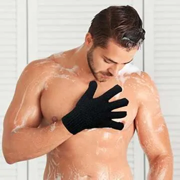 CLEEDY Bath Exfoliating Gloves - 2 Pairs of Lengthened and Large Scrubbing Gloves for Shower, Spa, and Massage - Perfect for Exfoliating Body, Face, Hands, and Feet(2 paris gary)
