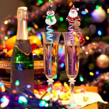 Reusable Christmas Straws - 25 Pack Party Favors for Kids