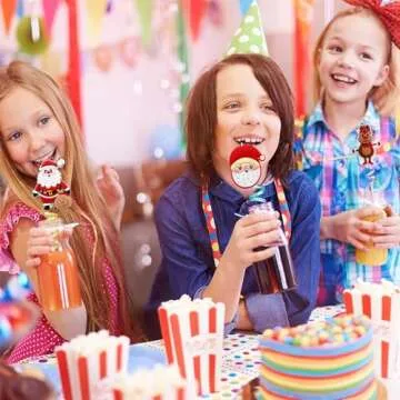 Reusable Christmas Straws - 25 Pack Party Favors for Kids