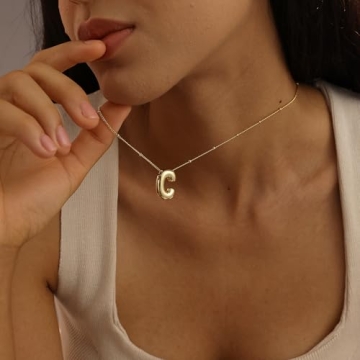 Customizable Gold Bubble Letter Necklace for Women