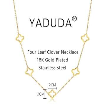 YADUDA Dainty Hollow Four Leaf Clover Necklace Bracelet Set Tiny Cute Clover Pendant Station Necklac...
