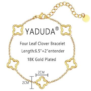 YADUDA Dainty Hollow Four Leaf Clover Necklace Bracelet Set Tiny Cute Clover Pendant Station Necklaces Bracelet for Women 18K Gold Plated Stainless Steel Lucky 4 Leaf Pendant Jewelry