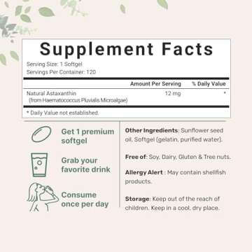 Micro Ingredients Astaxanthin 12mg, 120 Softgels, 4 Month Supply | Premium Astaxanthin Antioxidant S...